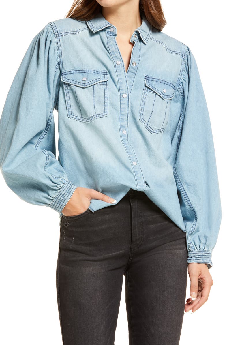 Free People With Love Denim Button-Up Shirt, Main, color, 