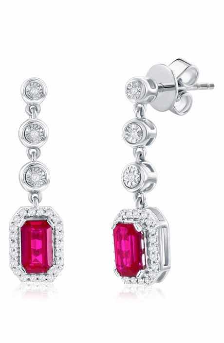 Lab Grown Ruby & Diamond Drop Earrings