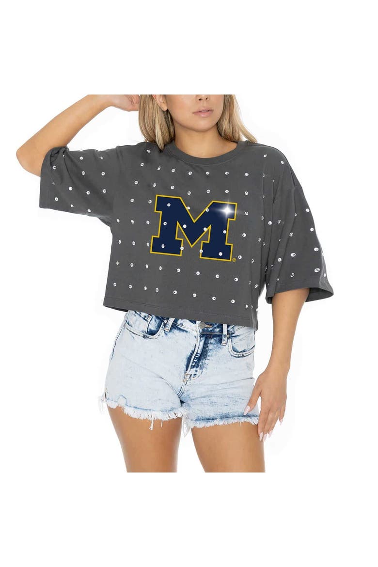 Women's Gameday Couture Gray Michigan Wolverines Go Time Rhinestone Crop T-Shirt, Alternate, color, Gray