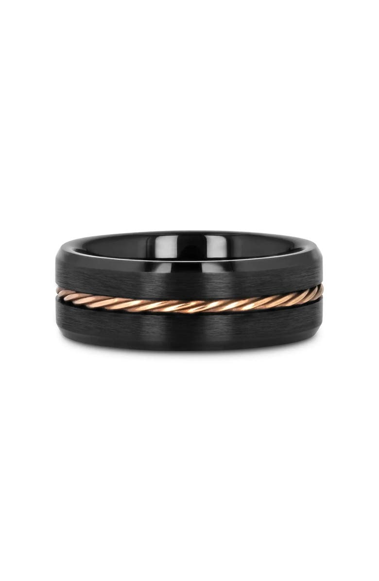 Larson Jewelers ADELARD Braided Cable Tungsten Wedding Band Brushed Center with Polished Beveled Edges, Alternate, color, Black / Rose Gold 8Mm