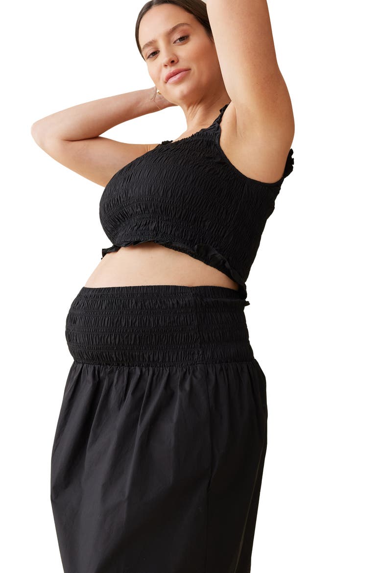 Cotton Poplin Maternity Crop Top & Skirt Set, Alternate, color, BLACK