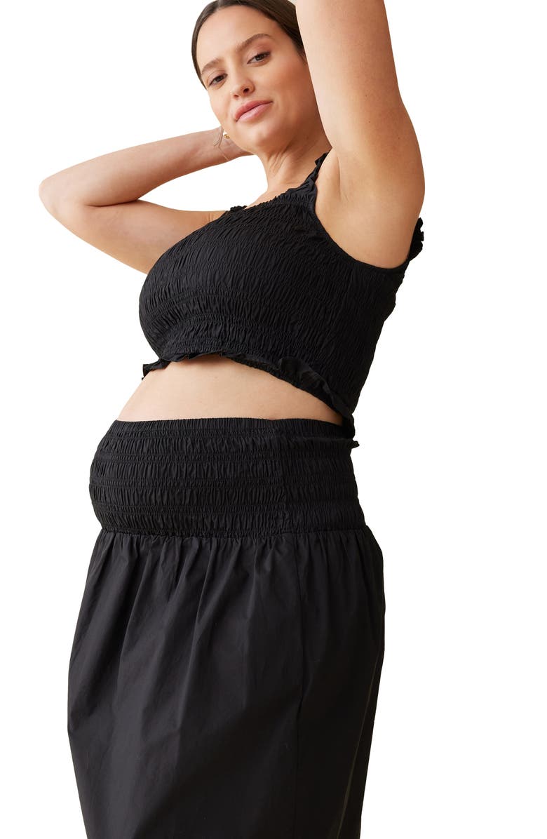 Ingrid & Isabel<sup>®</sup> Cotton Poplin Maternity Crop Top & Skirt Set, Alternate, color, Black