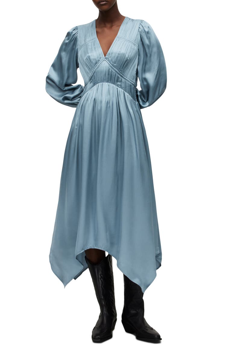 long sleeve asymmetric hem dress Asymmetric Ruffle Hem Dress