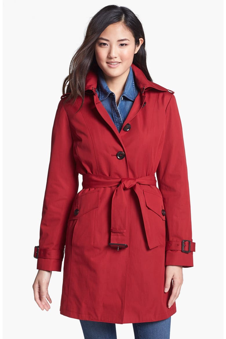 Trench Coat with Detachable Hood (Nordstrom Exclusive), Main, color, DARK RED