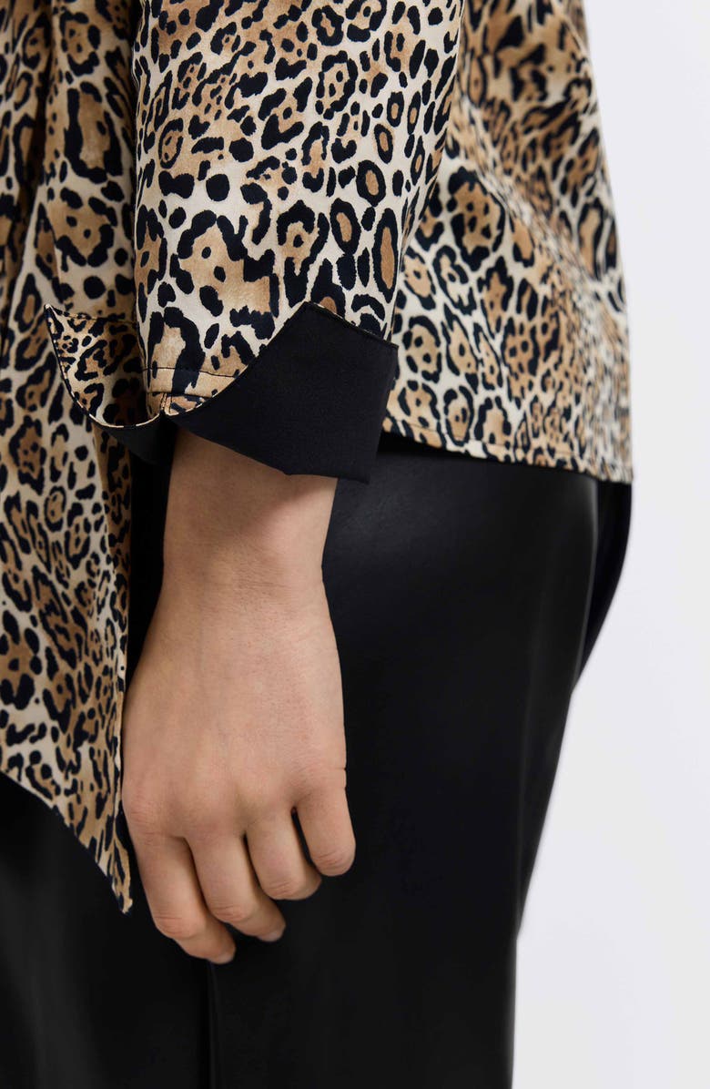 Foxcroft Salina Leopard Print Cotton Poplin Wrap Shirt, Alternate, color, Brown Multi