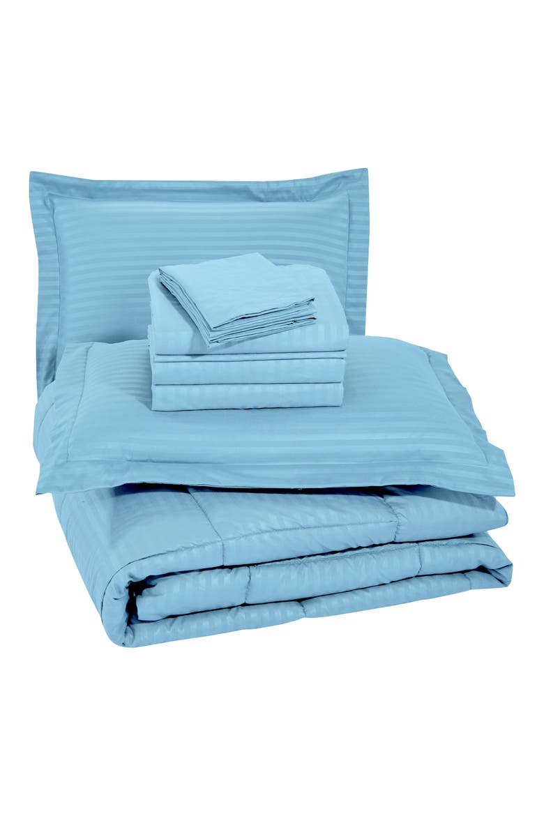 Embossed Stripe Microfiber 8-Piece Comforter Set, Main, color, LIGHT BLUE