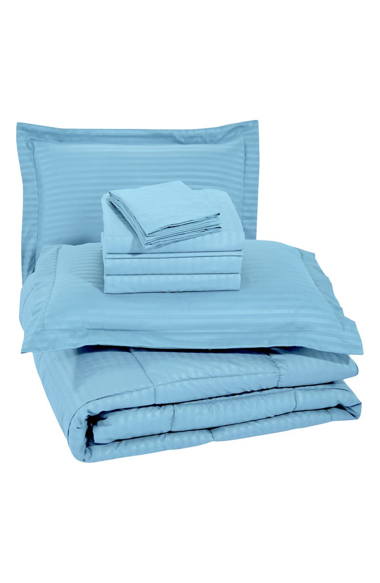 Luxury Home Embossed Stripe Microfiber 8-Piece Comforter Set, Main, color, Light Blue