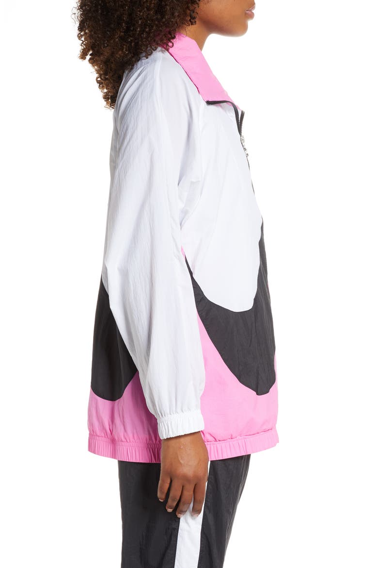 Sportswear Women's Woven Swoosh Jacket, Alternate, color, CHINA ROSE/ WHITE/ BLACK