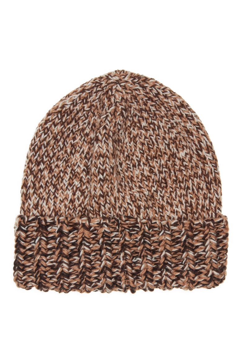 Logo Patch Rib Wool Beanie, Alternate, color, BROWN/ BEIGE MULTI