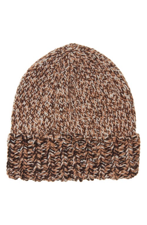 Moncler Logo Patch Rib Wool Beanie In Brown