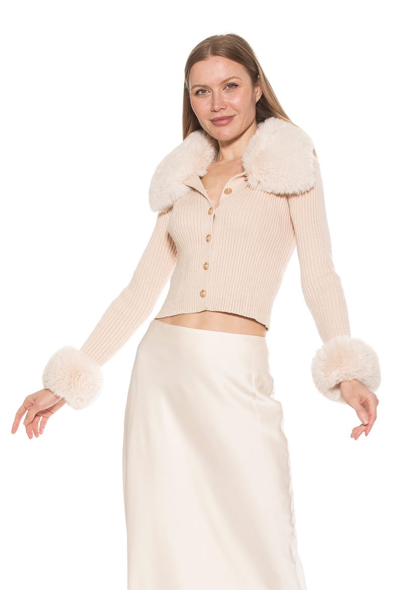 Taytum Button-Down Cardigan with Faux Fur Trim, Alternate, color, IVORY
