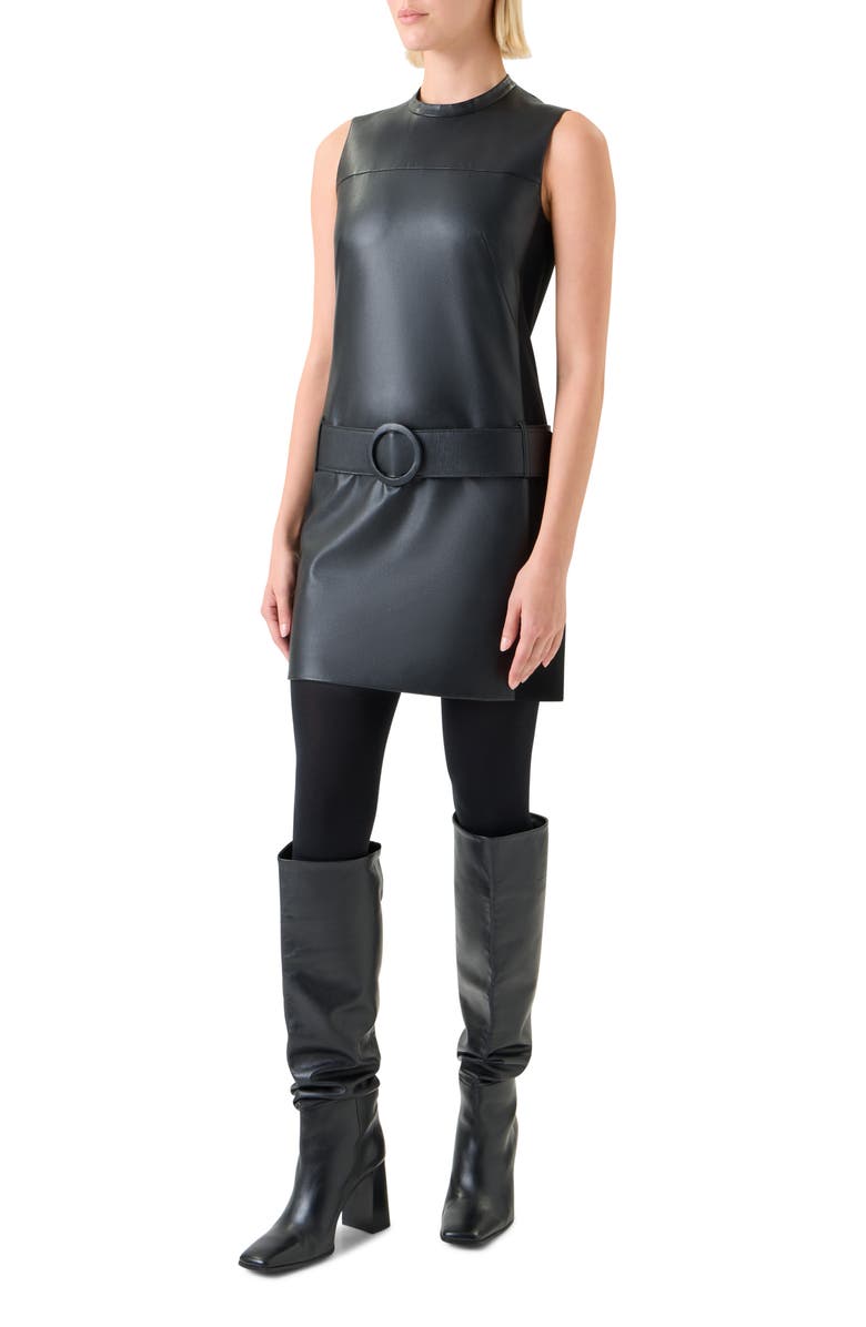 Akris punto Faux Leather & Knit Belted Minidress, Alternate, color, Black
