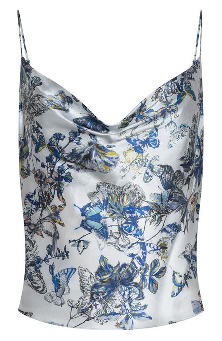 L'AGENCE Calista Cowl Neck Silk Camisole, Alternate, color, Grey Multi Watercolr Butterfly