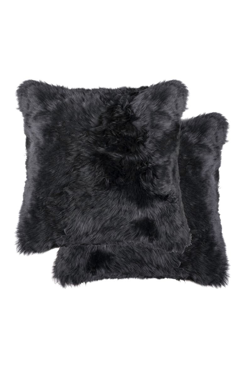 New Zealand Genuine Sheepskin Shearling Pillow - Set of 2, Main, color, BLACK