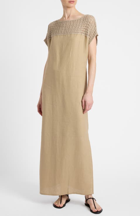 Harmony Crocheted Cap Sleeve Linen Maxi Dress