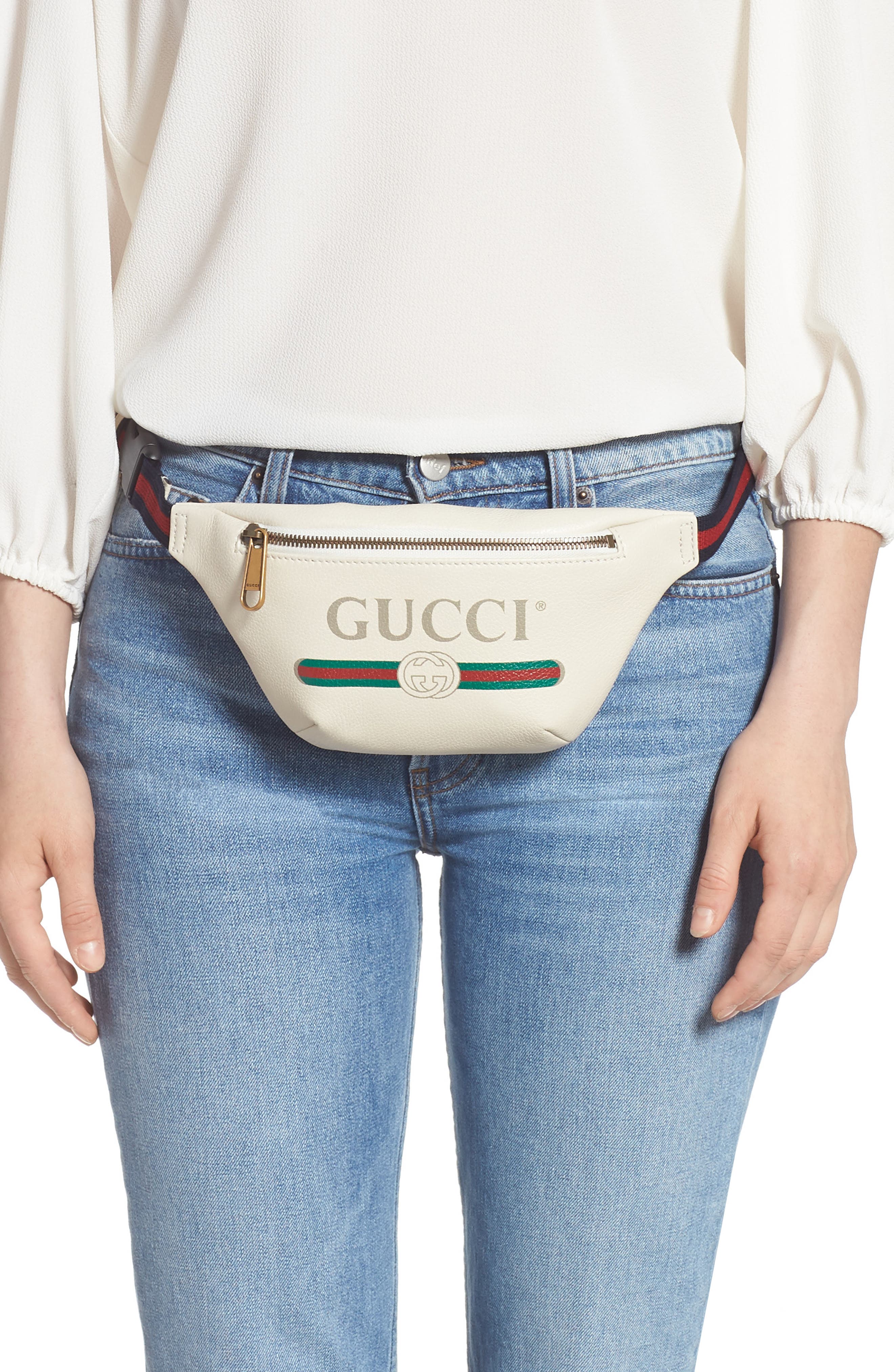 Leather Belt Bag, Alternate, color, MYSTIC WHITE/ VERT RED