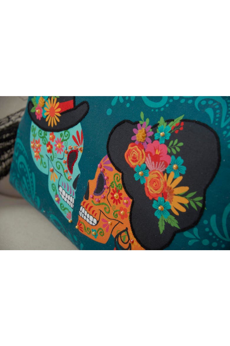 Sugar Skeleton Couple Cotton Blend Aqua Accent Throw Pillow 14" x 18", Alternate, color, Green