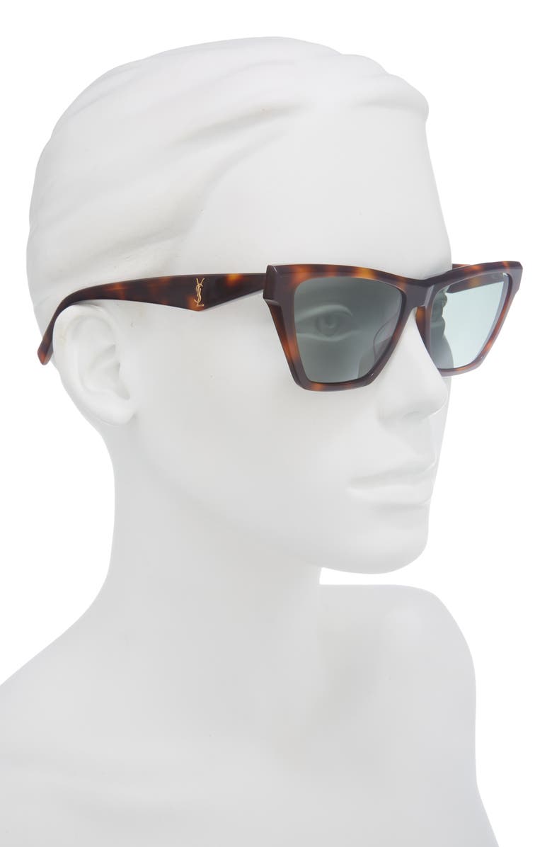 Saint Laurent 58mm Cat Eye Sunglasses, Alternate, color, Havana Havana Green