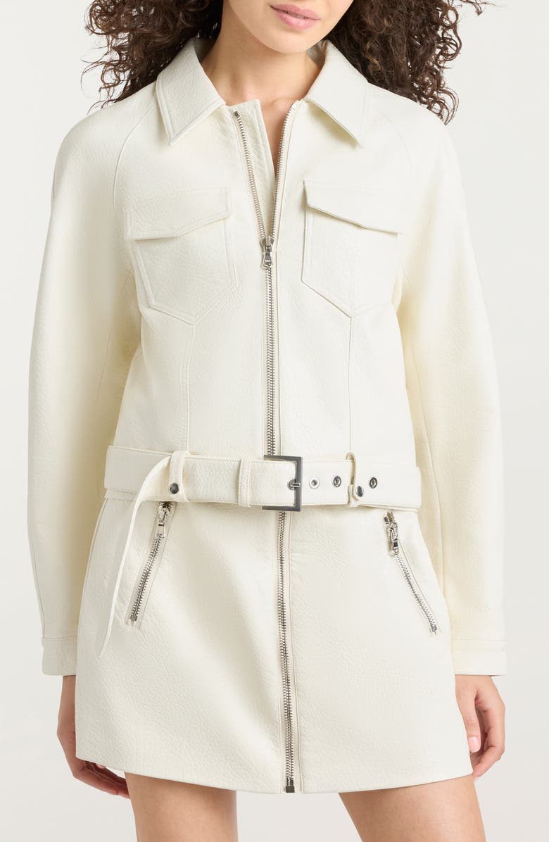 Cinq à Sept Saffira Belted Faux Leather Jacket, Main, color, Ivory