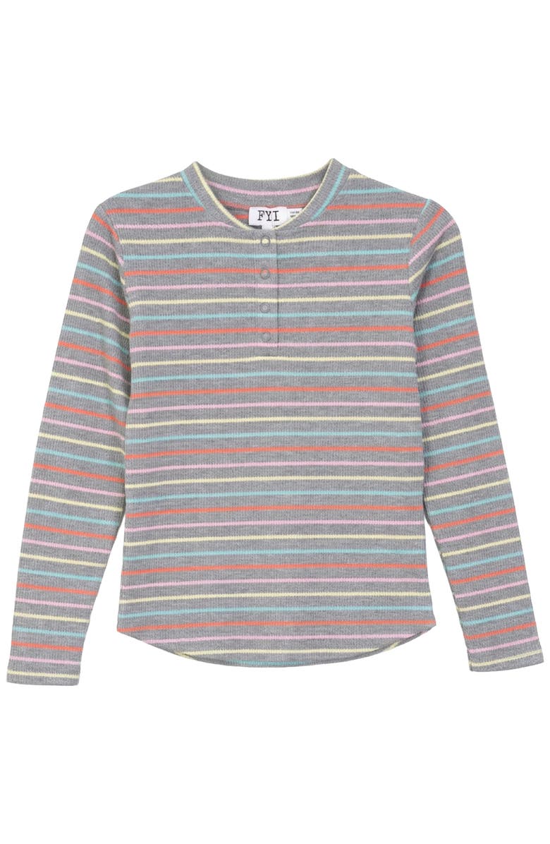 FYI Multi Stripe Waffle Snap Front Top, Main, color, Grey