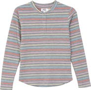 FYI Multi Stripe Waffle Snap Front Top