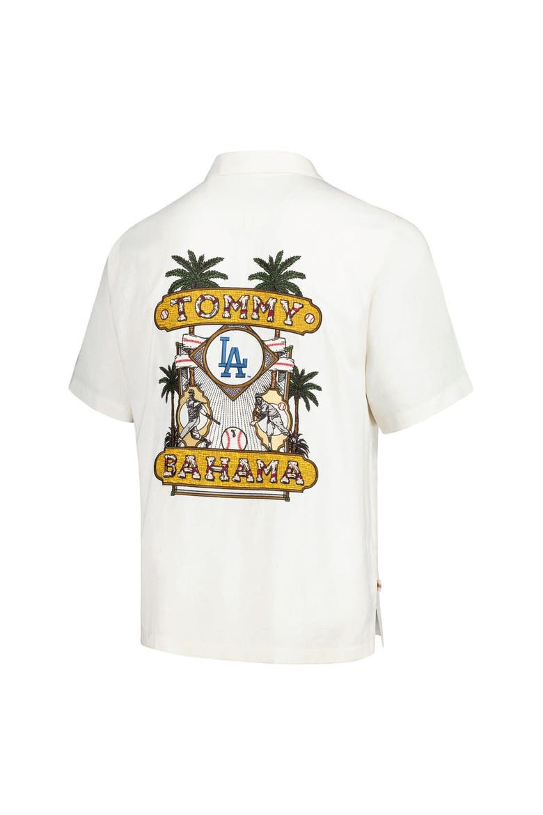 Men's Tommy Bahama White Los Angeles Dodgers Pitcher's Paradiso Button-Up Camp Shirt, Alternate, color, White