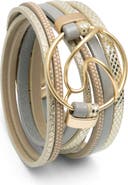 SAACHI Leather Abstract Disk Wrap Bracelet