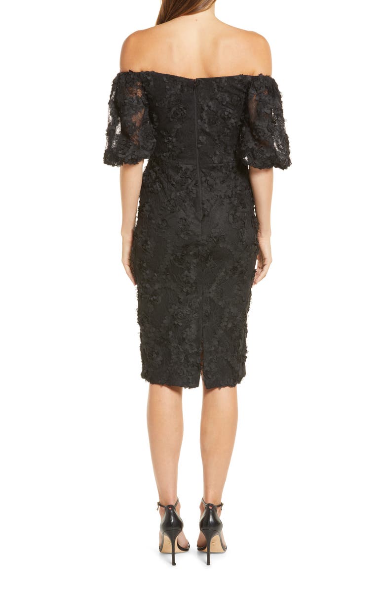 Xscape Evenings Xscape Off-the-Shoulder 3D Lace Sheath Dress, Alternate, color, 