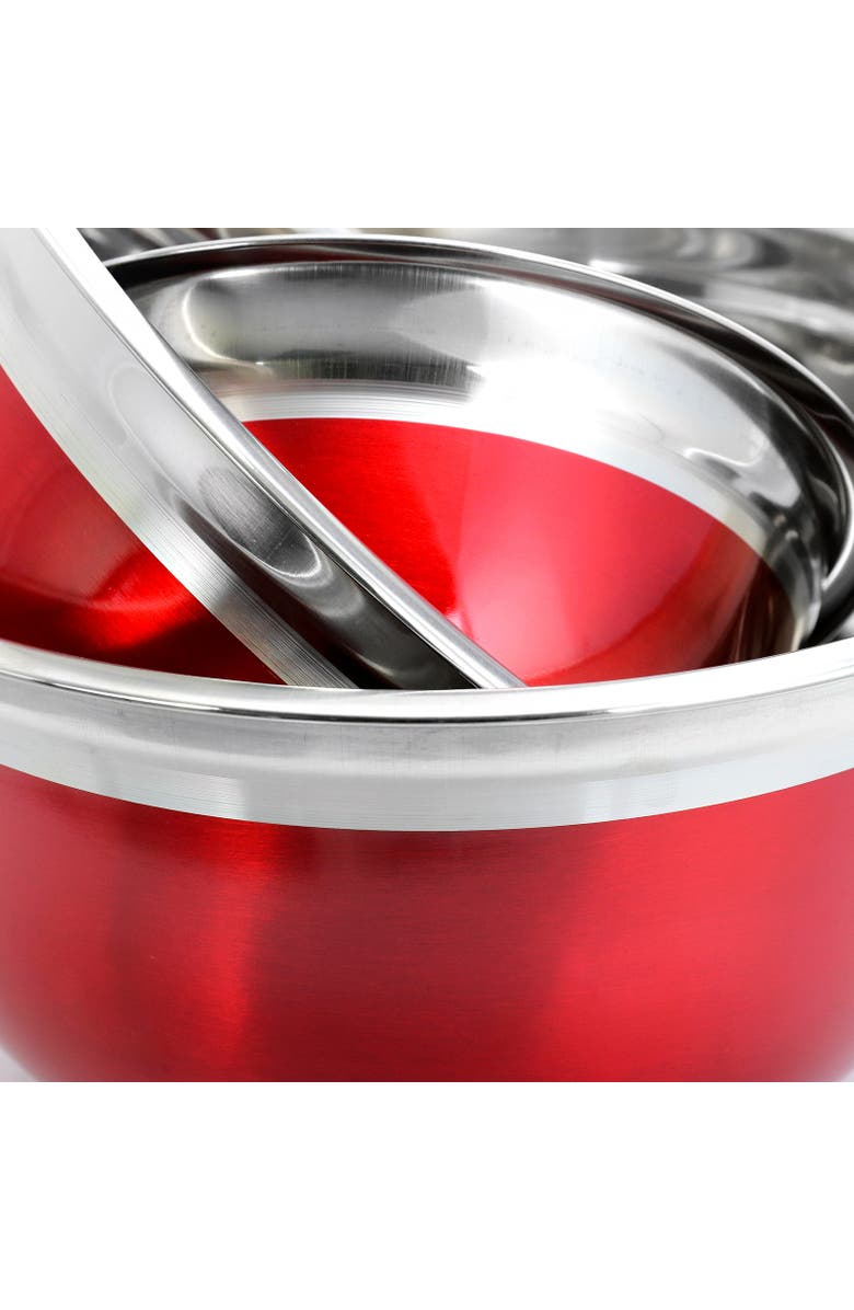 OSTER Rosamond 3 Piece Stainless Steel Round Mixing Bowls, Alternate, color, Red