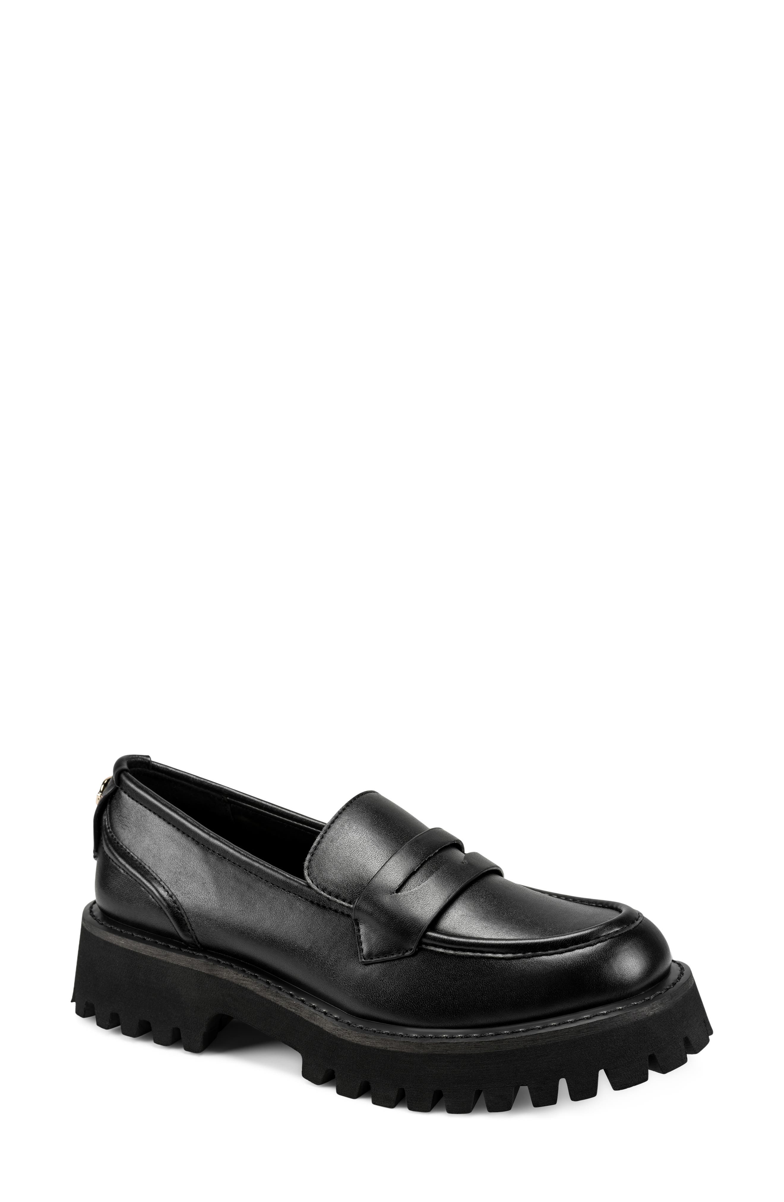 Genovia Lug Penny Loafer, Main, color, BLACK