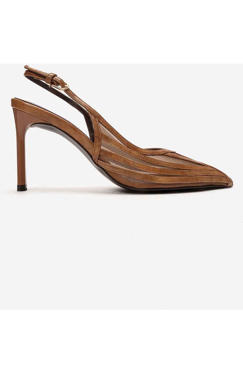 Prologue Shoes Eleana Slingback Mesh Stiletto Pump, Alternate, color, Cognac
