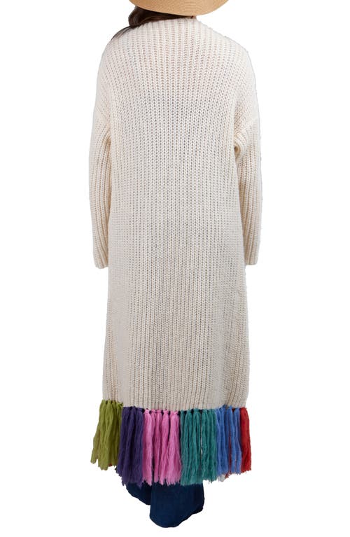 Saachi Rainbow Tassel Duster Cardigan In White