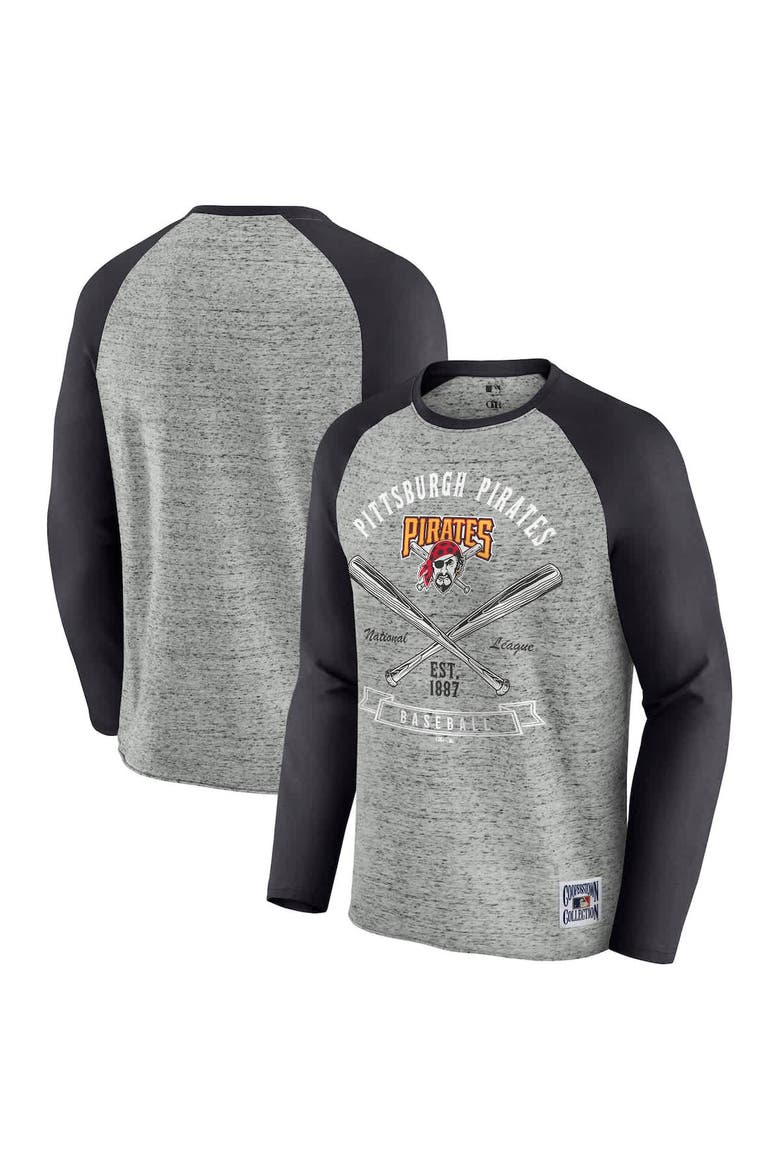 Men's Darius Rucker Collection by Fanatics  Heather Gray Pittsburgh Pirates Raw Edge Raglan Long Sleeve Baseball T-Shirt, Main, color, Heather Gray