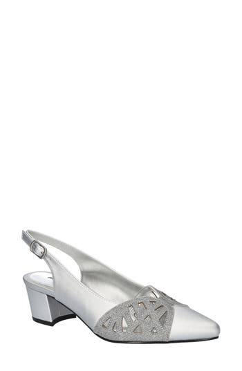 Easy Street Bizzy Womens Faux Leather Slingback Heels In Silver Satin