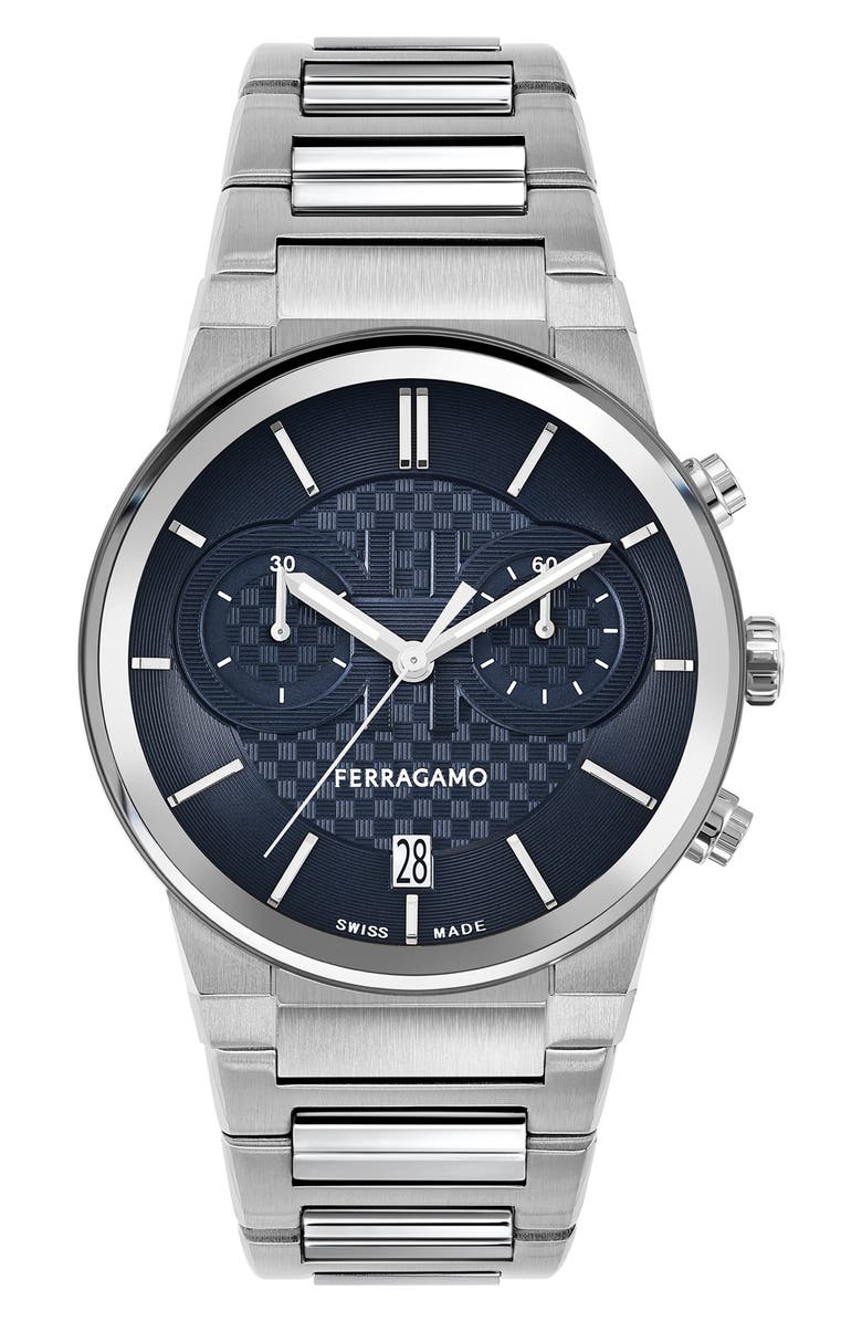 FERRAGAMO Sapphire Chronograph Bracelet Watch, 41mm, Main, color, Stainless Steel