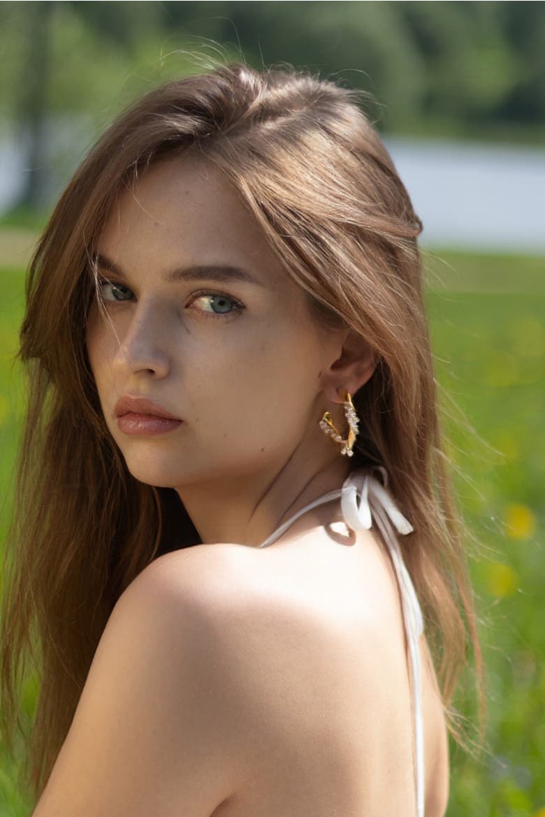 Nadia Molten Shell Pearl Twisted Hoop Earrings, Alternate, color, Gold
