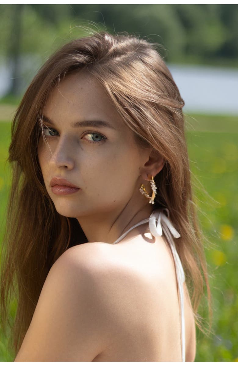Classicharms Nadia Molten Shell Pearl Twisted Hoop Earrings, Alternate, color, Gold