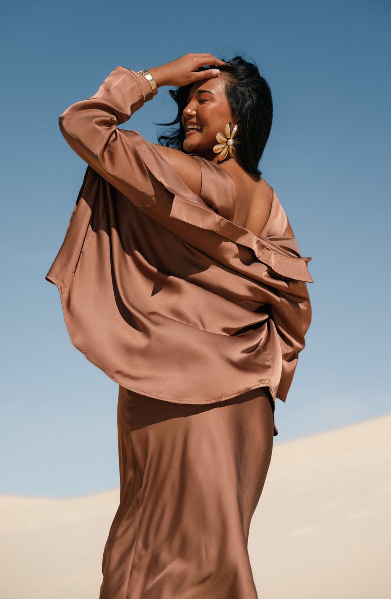 Petal 
Pup Narissa Satin Button-Up Shirt, Alternate, color, Banksia Brown