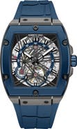 Kenneth Cole New York Skeleton Blue Tonneau Automatic Silicone Strap Watch, 41.5mm x 53.5mm
