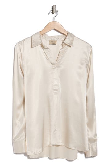 Elie Elie Tahari Long Sleeve Satin Button-up Shirt In Gold