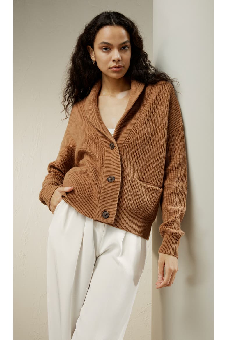 Women's Wool Knit Shawl Collar Cardigan, Alternate, color, Toffee