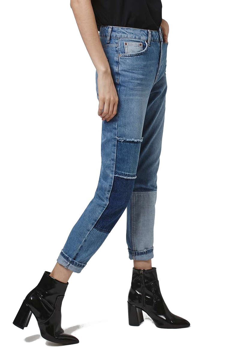 Topshop Mom Patchwork High Rise Jeans, Main, color, 