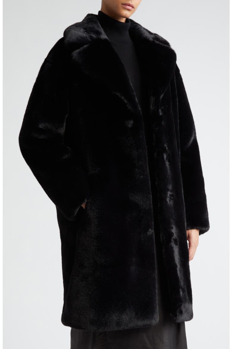 Camille Long Faux Fur Cocoon Coat, Alternate, color, BLACK