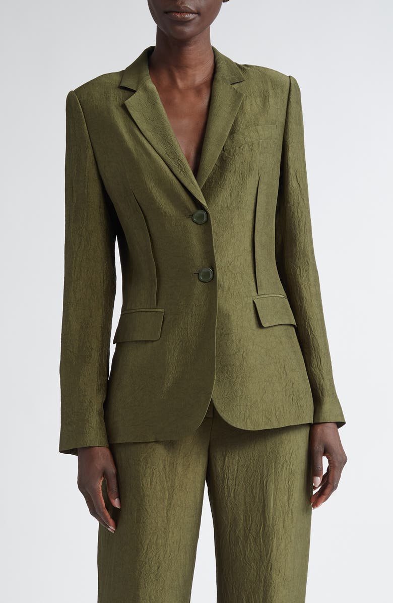 Jason Wu Collection Crinkled Satin Blazer, Main, color, Dark Fern