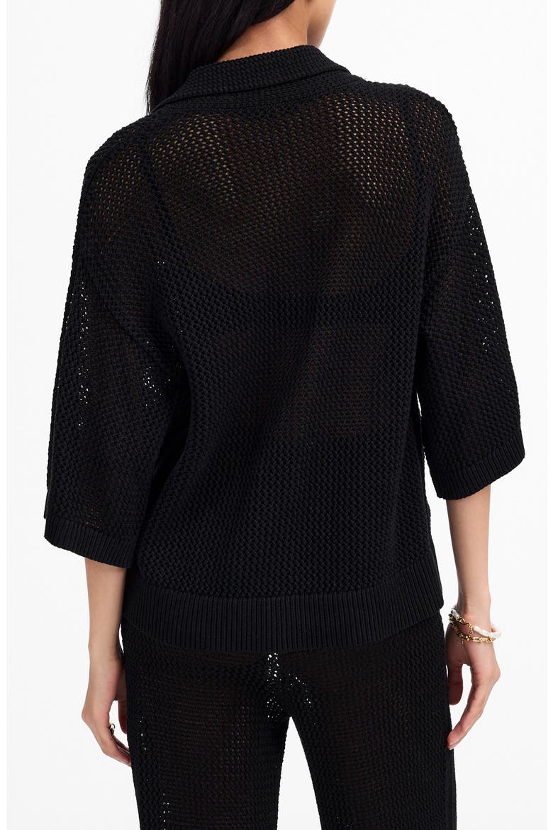Open Stitch Button Front Cardigan, Alternate, color, TRUE BLACK