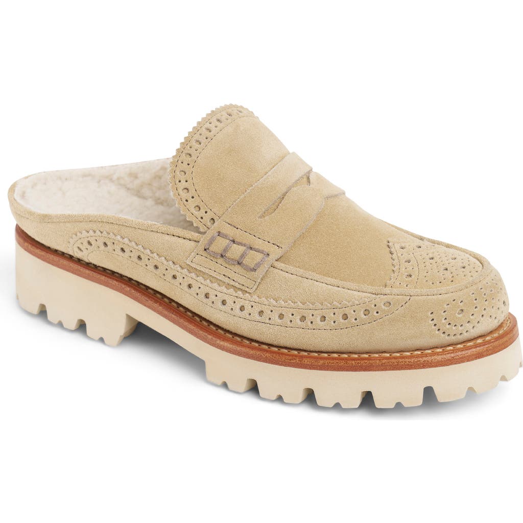 The Office Of Angela Scott Miss Emma Genuine Shearling Lug Sole Mule In Brown