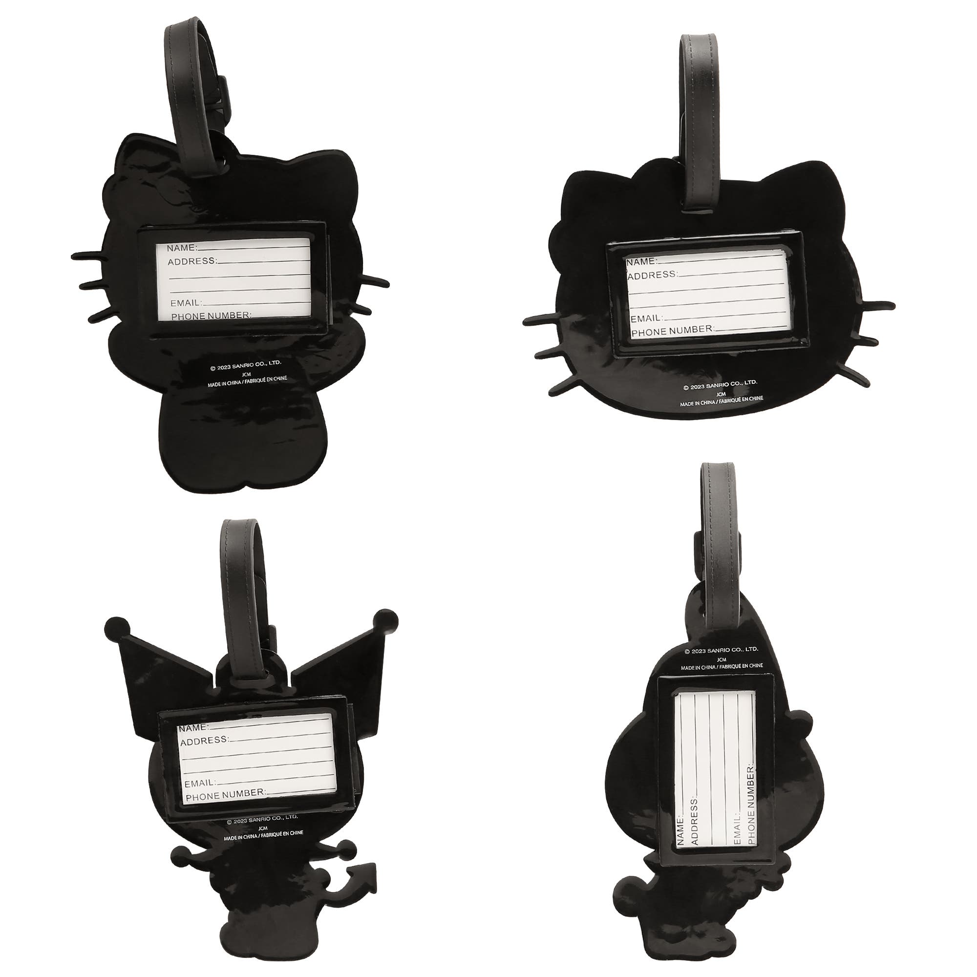 Hello Kitty Luggage Tag Kuromi, My Melody, Hello Kitty Travel Tags, Set of 4, Alternate, color, White, Pink, Black