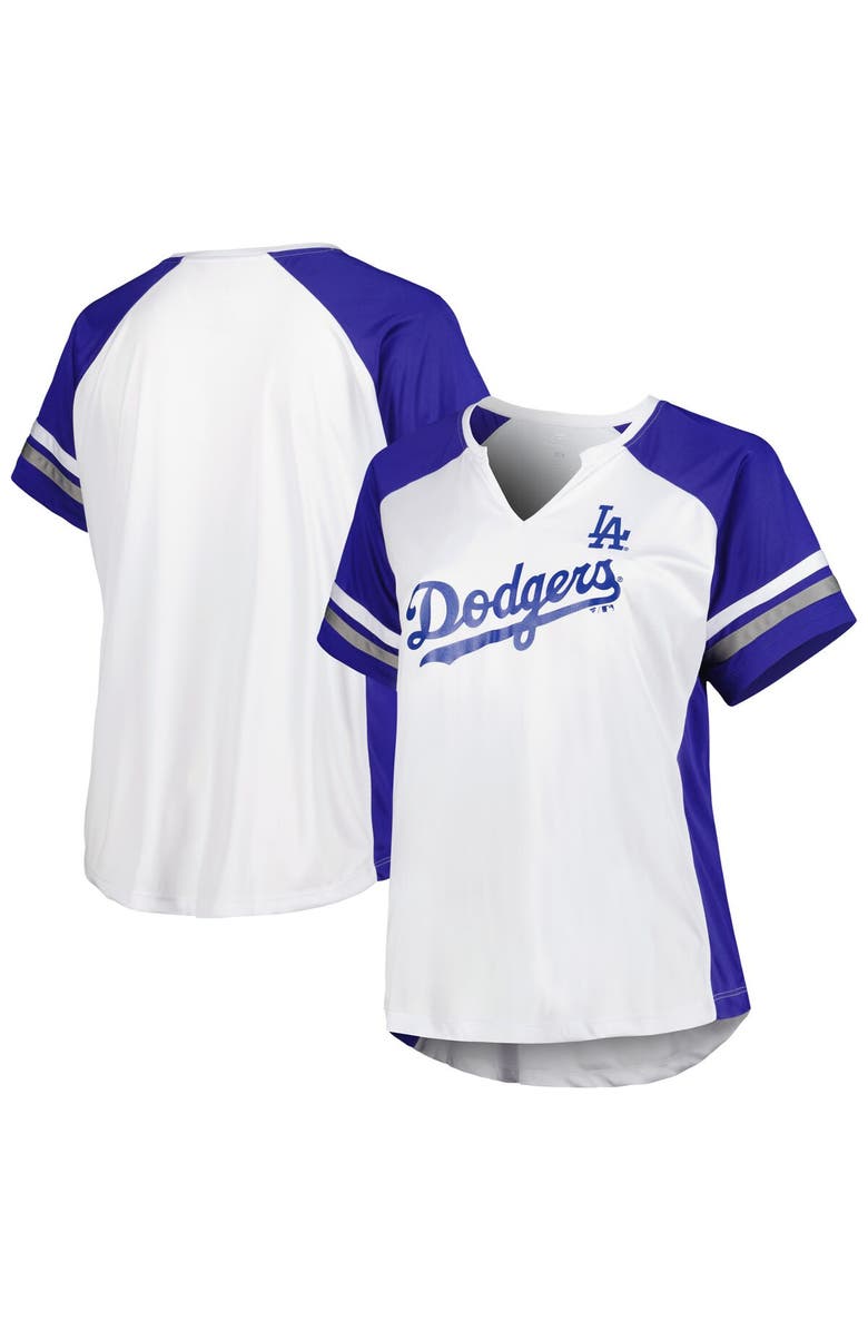 PROFILE Women's White/Royal Los Angeles Dodgers Plus Size Notch Neck T-Shirt, Main, color,