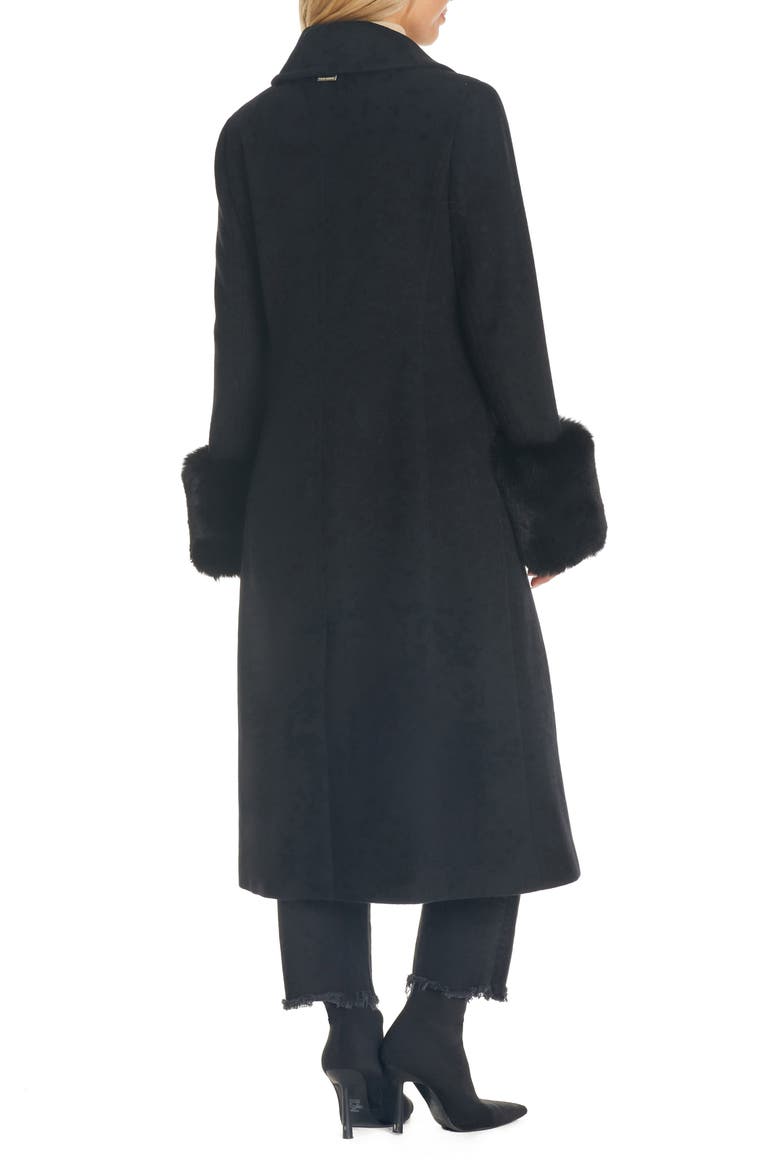 Wool Blend Coat with Removable Faux Fur Collar and Cuffs, Alternate, color, BLACK
