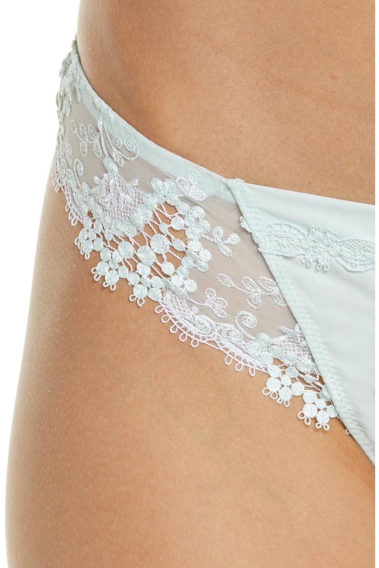 'Wish' Embroidered Tanga Thong, Alternate, color, SEA GREEN